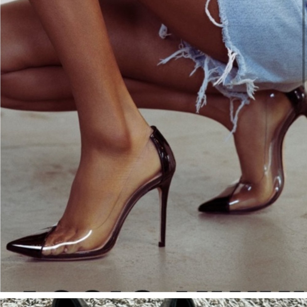 SCHUTZ Cendi Black and Clear Stiletto Heels -NWOT